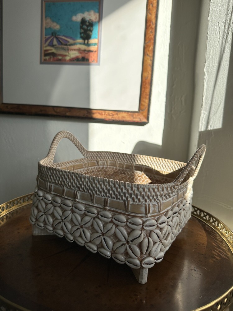 Handmade Antique Shell Woven Basket from Bali