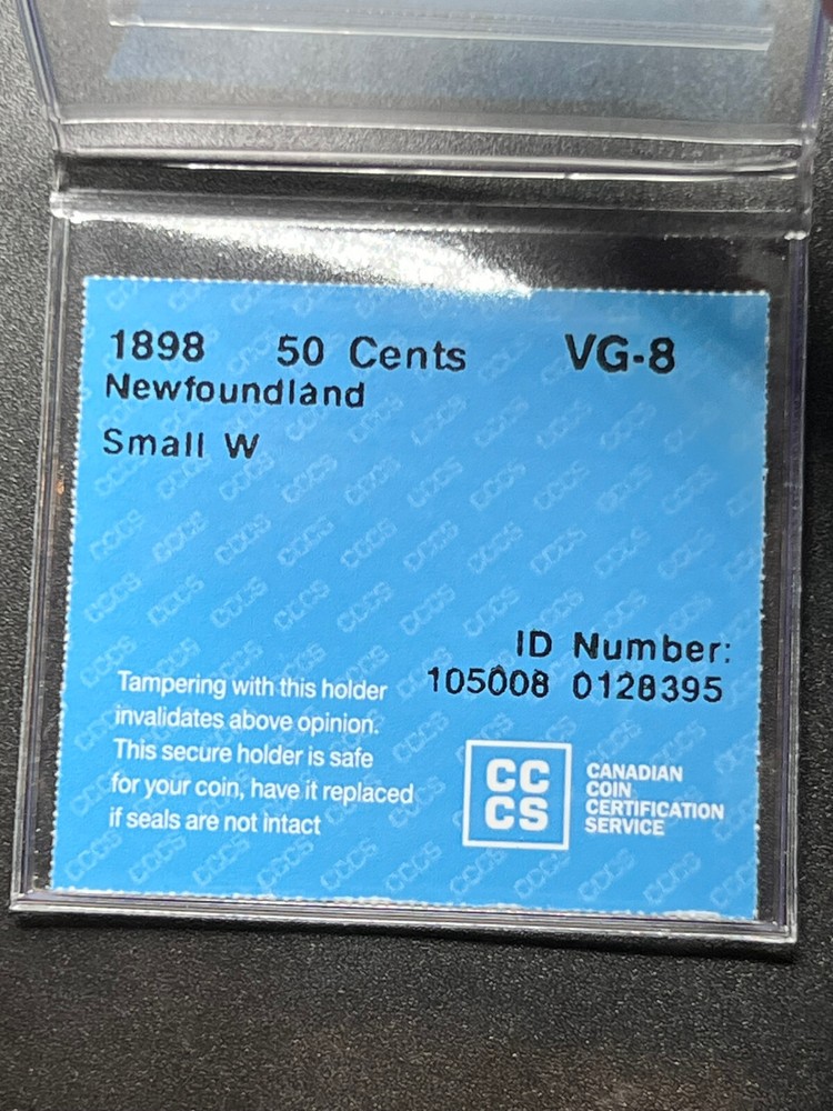 1898 NFLD 50 Cent CCCS Graded VG-8