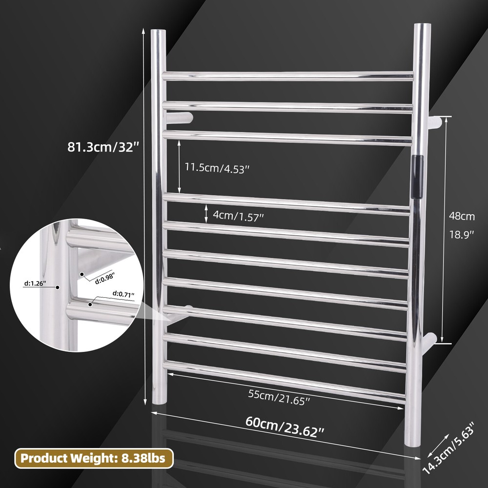 10 Bars Towel Warmer Rack Wall Mounted with Timer Temperature Control