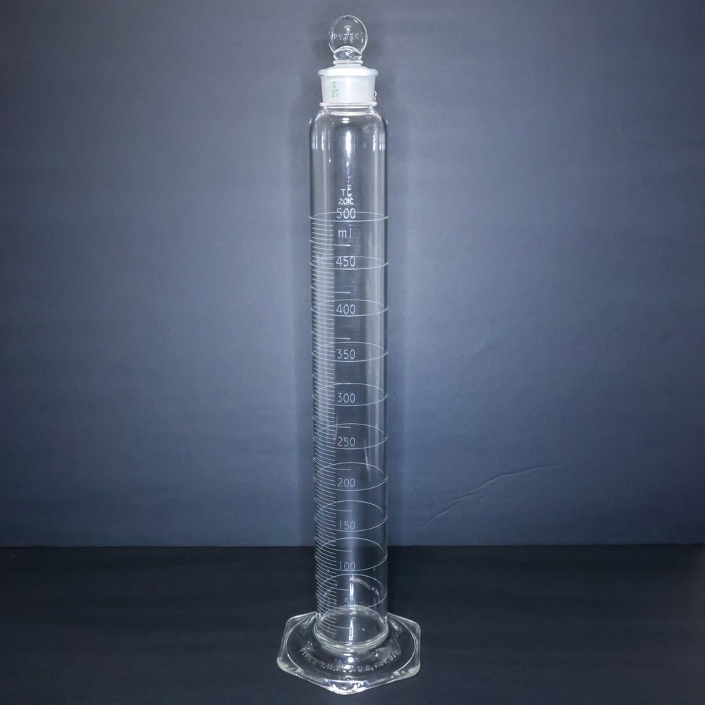 Pyrex Glass 500ml Mixing Cylinder with #27 Stopper & Tether