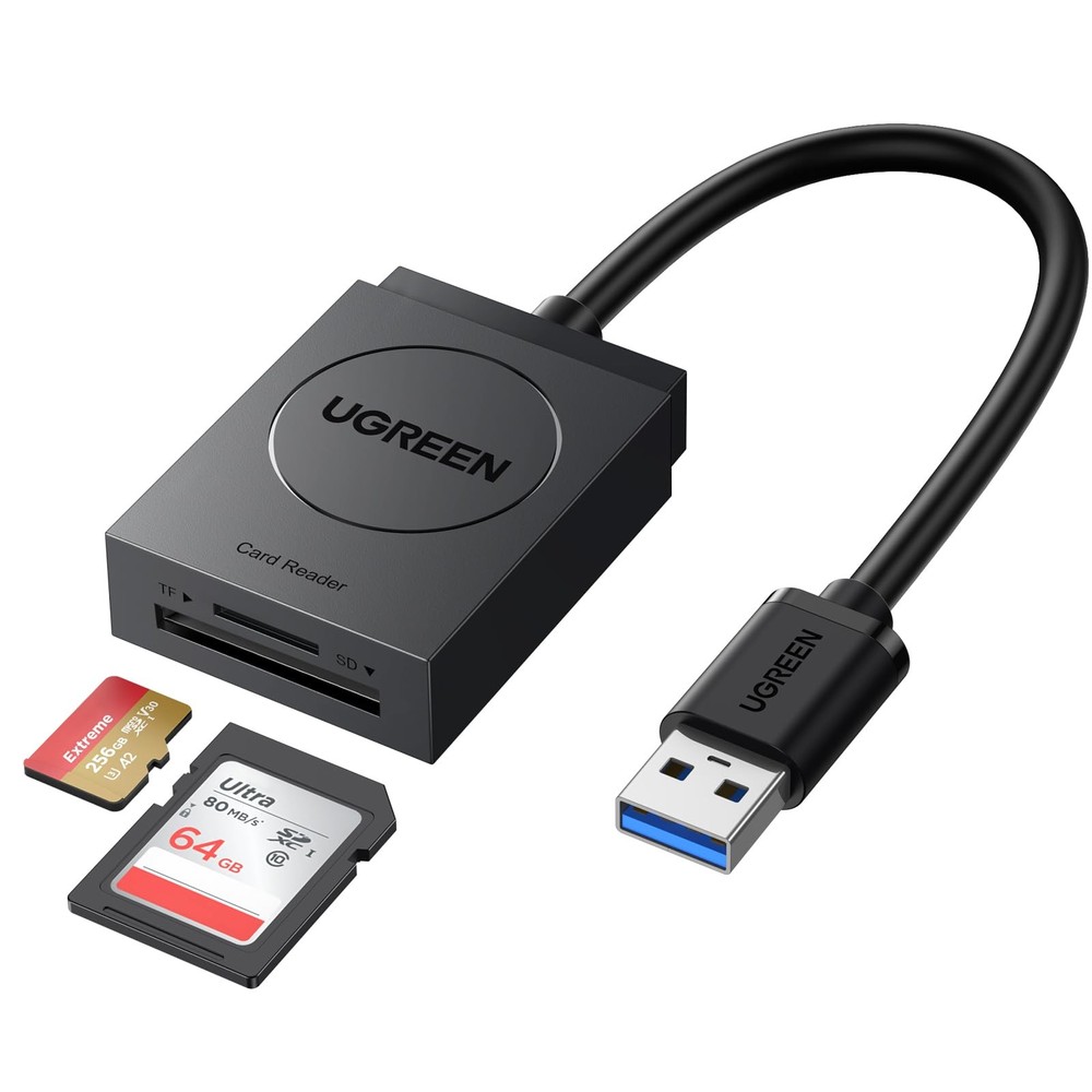 UGREEN SD Card Reader USB 3.0 Dual Slot Flash Memory small, Black