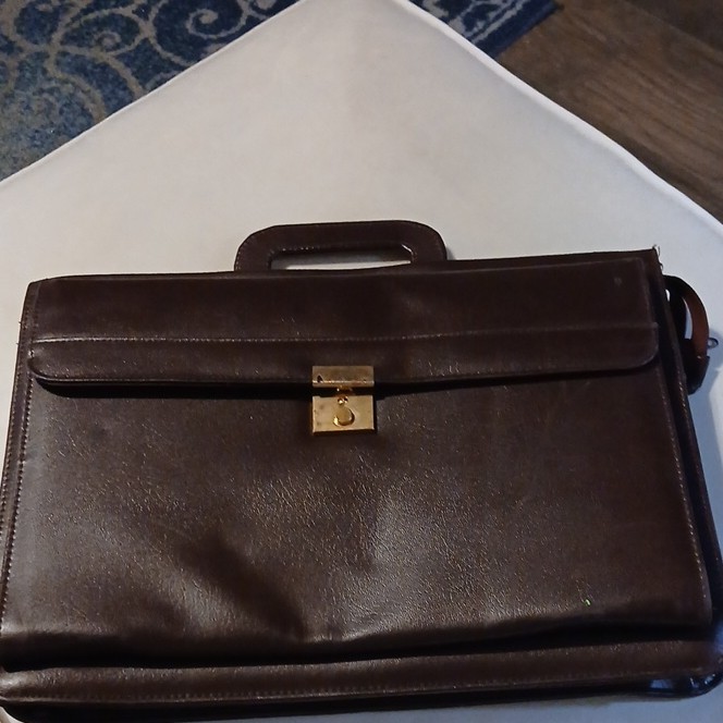 Heritage Brown Briefcase Document Case with Push Lock, Zip, Inner Pockets