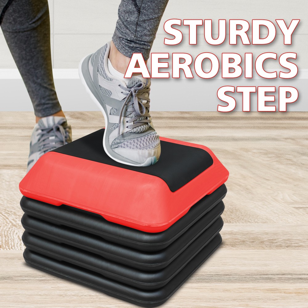 Height-Adjustable Step Aerobics Platform with 4 Risers for Home Workout