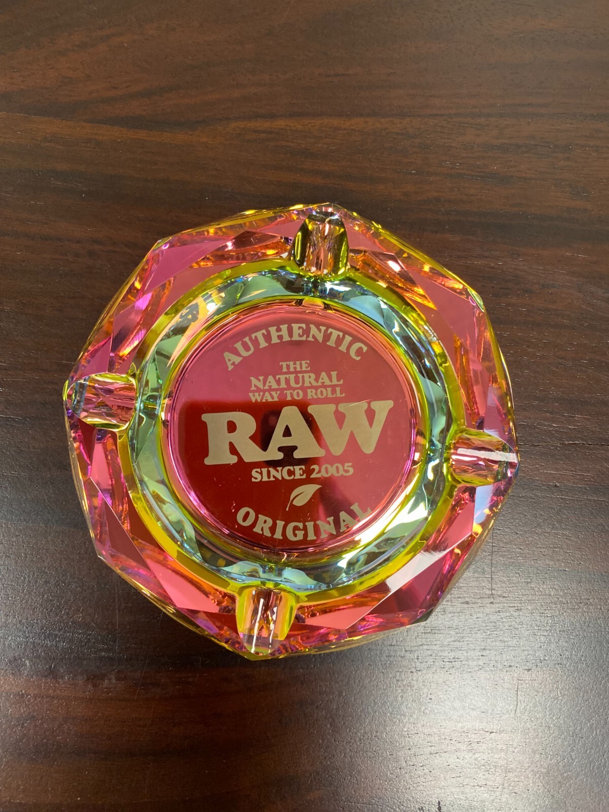 RAW Ashtray Crystal RAINBOW GLASS Round Beveled Ash Tray New in Box