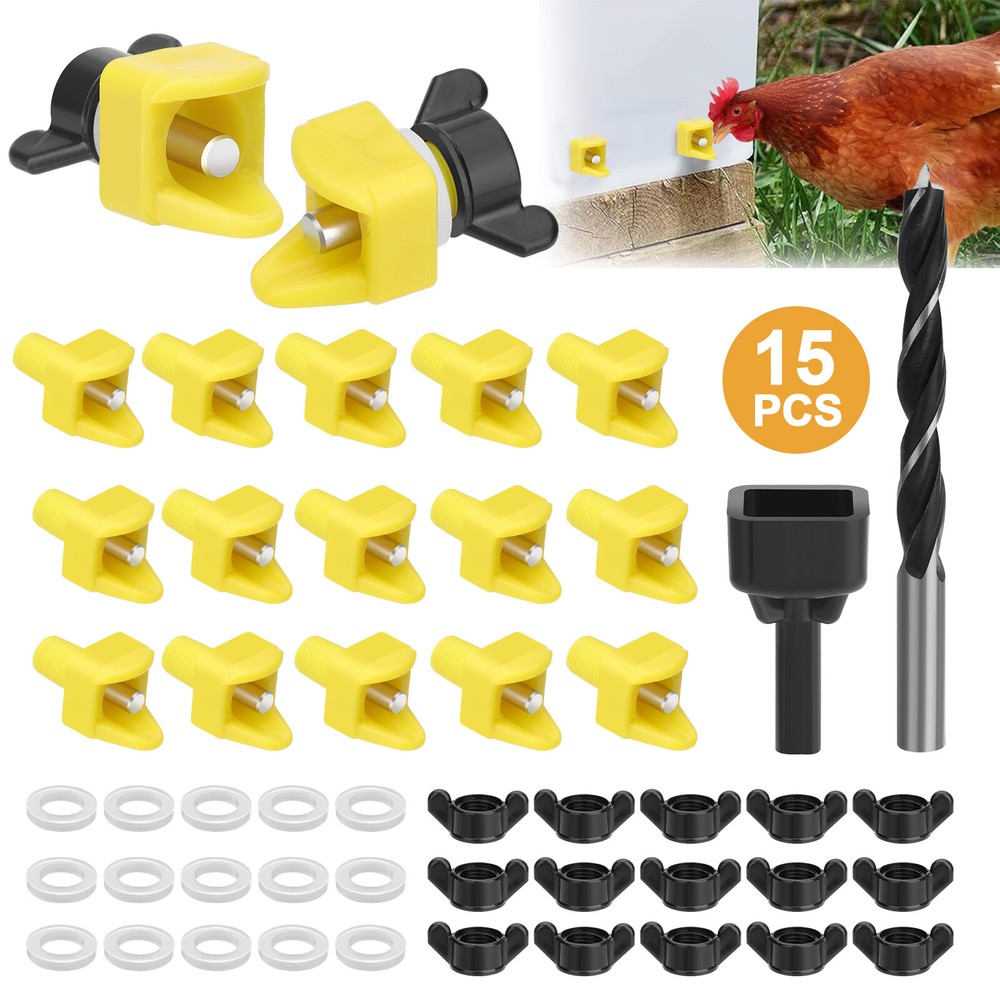 15Pcs Automatic Chicken Nipples Waterer with Drill Bits No Leak Poultry Drinking