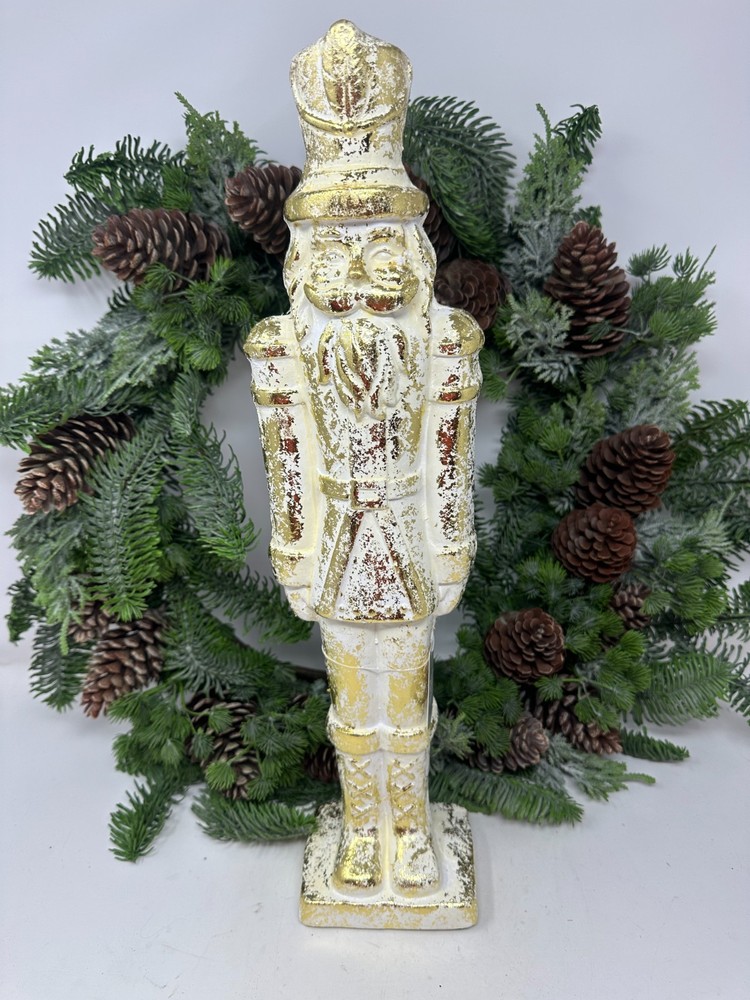 19" Whitewash Gold Nutcracker – Elegant Holiday Decor, Christmas Nutcracker, NEW