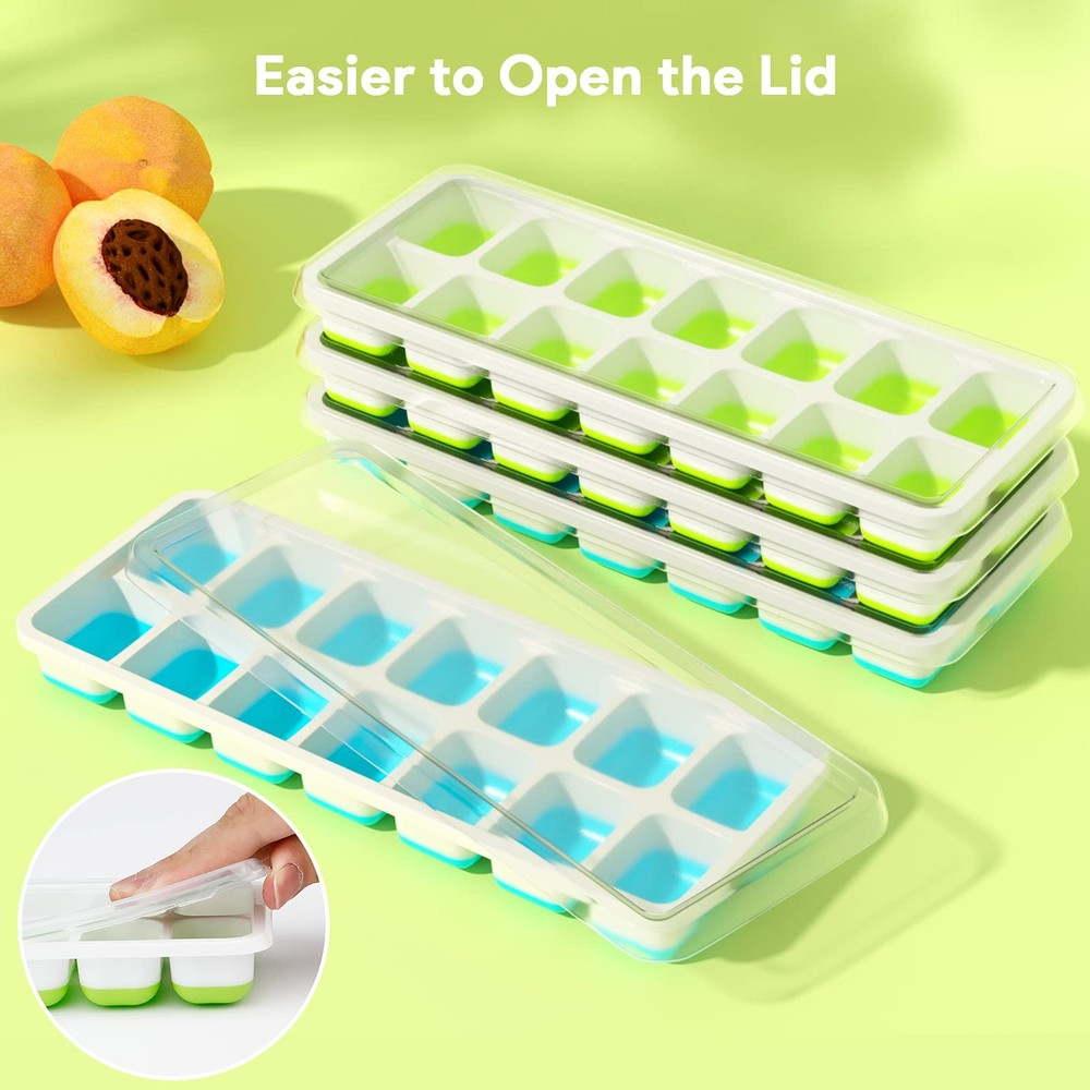 Ice Cube Trays 4 Pack, Silicone with Removable Lid, Easy-Release Flexible 14-...