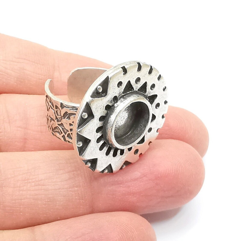 Silver Ring Blank Setting, Cabochon Mounting, Adjustable Resin Ring Base Bezels