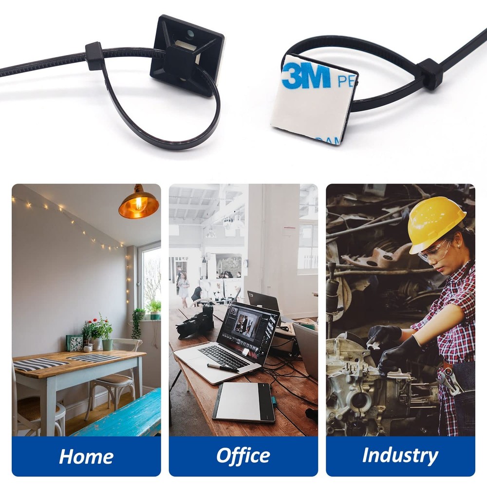 Strong Back-Glue Self Adhesive Cable Zip Tie Mounts Kit - 100 Set Cable