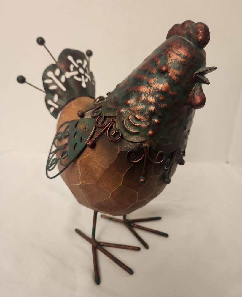 BRASS & CERAMIC ROOSTER 9"X8"X5" RUSTIC LOOK PRE OWNED
