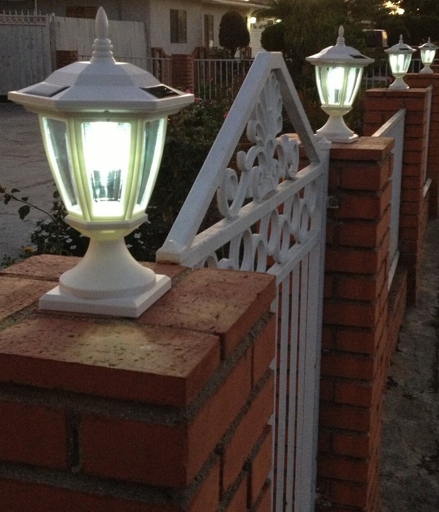 2-Pack Solar WHITE Hexagon Post Cap Light w/ 5 LEDs - Wall Mount / 4"/ 5" / 6"