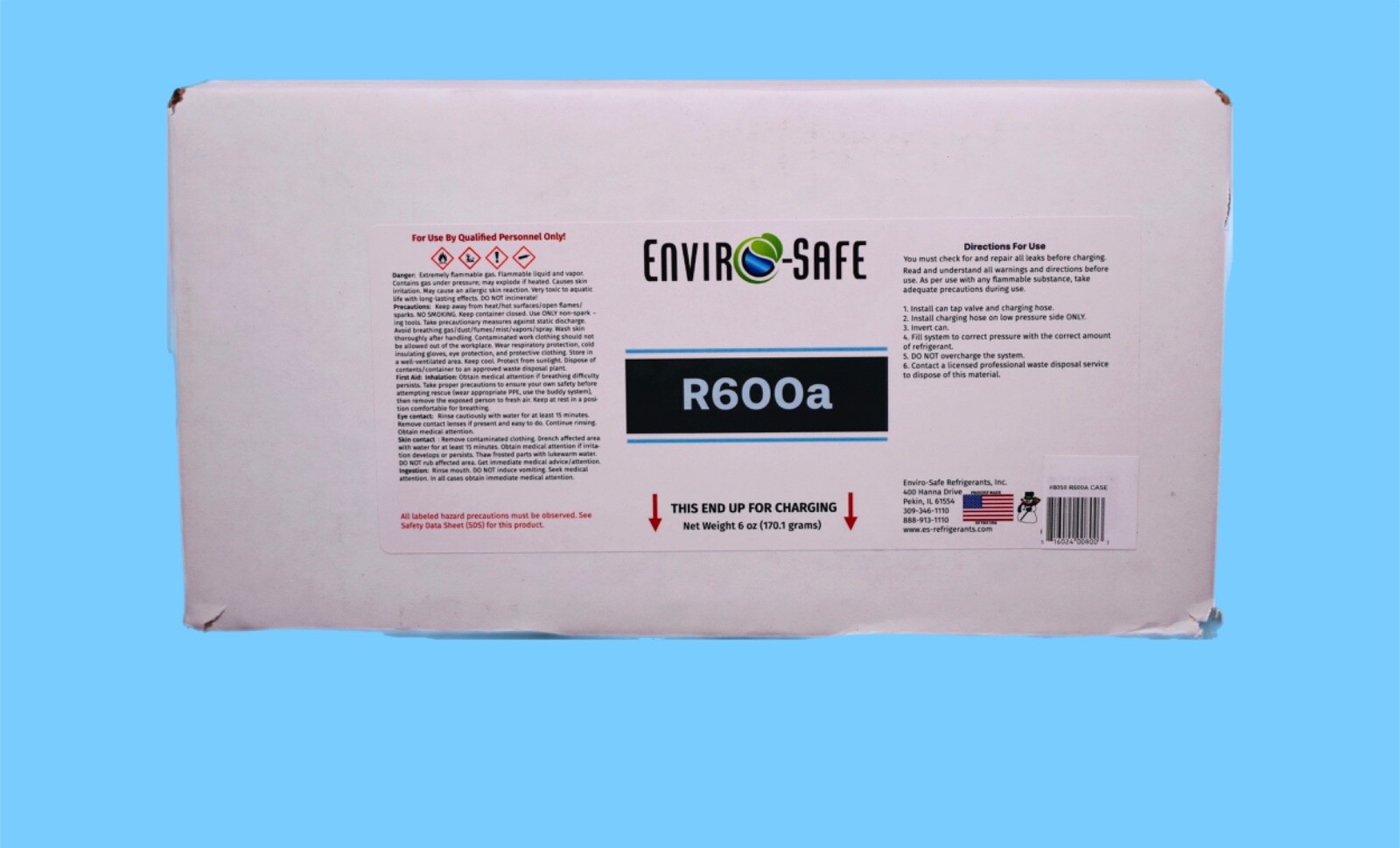 Enviro-Safe R600a Refrigerant | Inverted Piercing | 6 oz | 8 Cans + Brass Gauge
