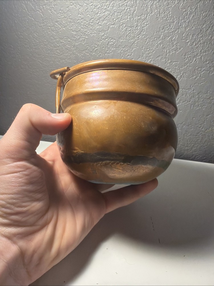 Vintage Solid Copper Cauldron Pot with Swing Handle Rustic Farmhouse Decor