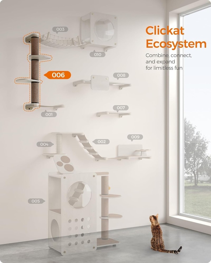 Feandrea 39.7" Wall-Mounted Cat Tree Tower with Scratching Posts & Perches