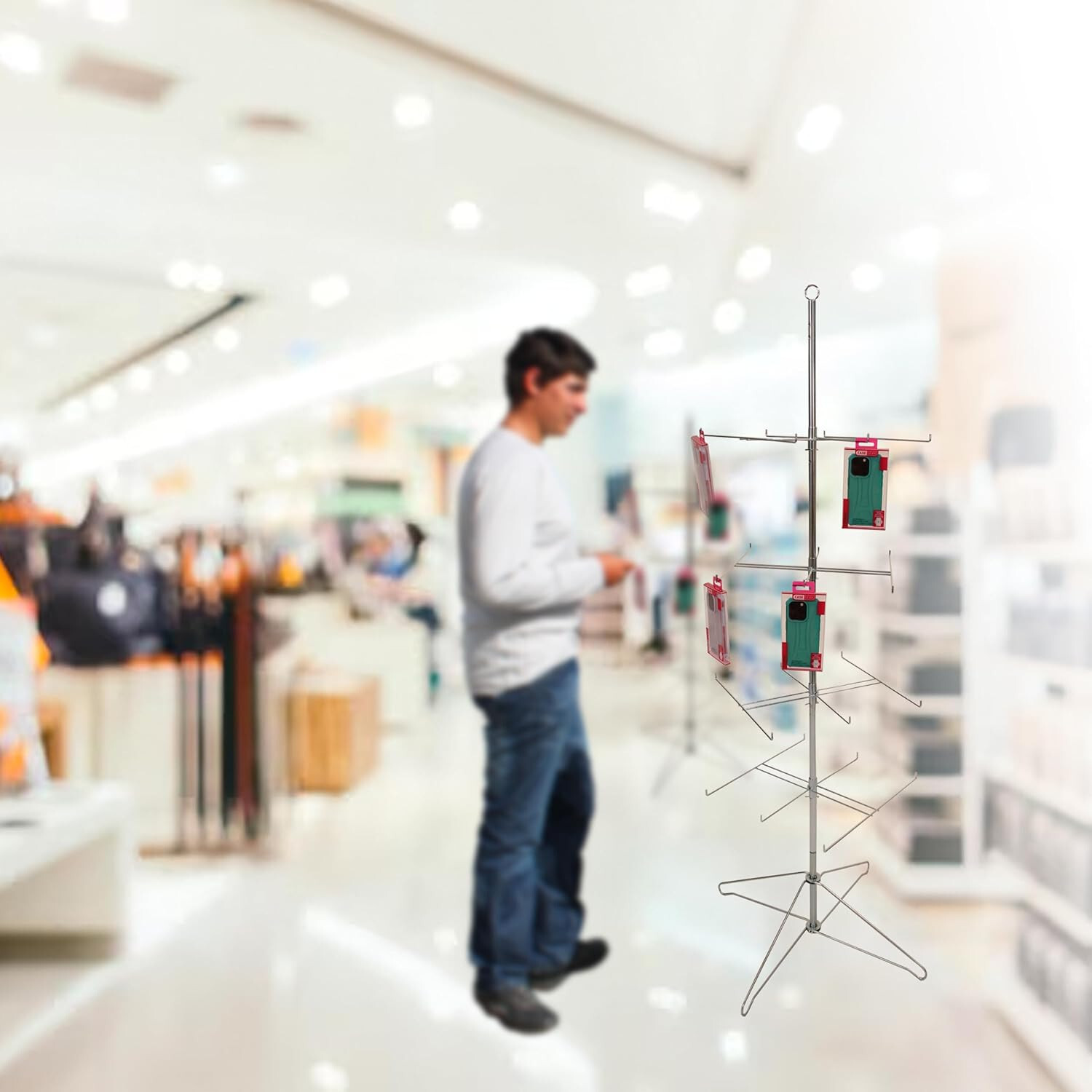 Wire Spinner Rack 4 Tier 24 Peg Rotating Chrome Floor Stand Capacity 50 lb 63 ½"
