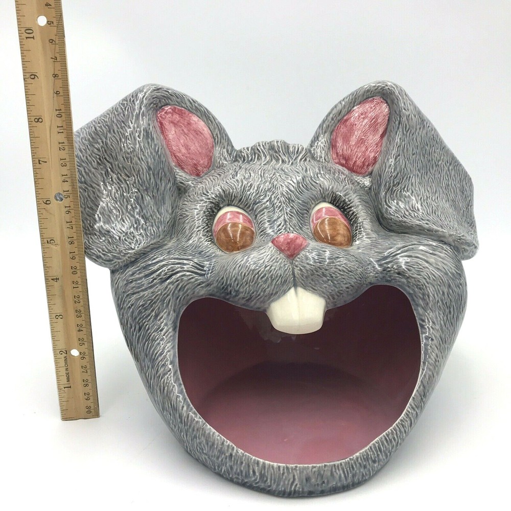 Crazy Rabbit Face Head Easter Dish Bowl Planter Server 9"