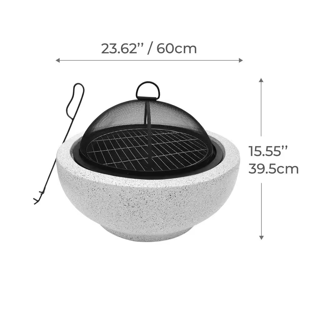 Contemporary Wood round Burning Fire Pit in Grey