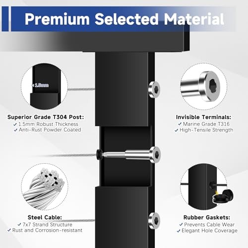 One-Stop Cable Railing Post Kits, 3 Pack Fixed Top 42" 1 3x Level Post Kits