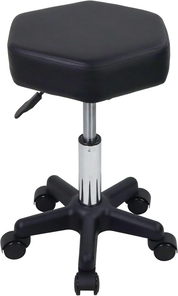 Height Adjustable Hexagon Rolling Stool for Spa & Salon - Modern Black Design