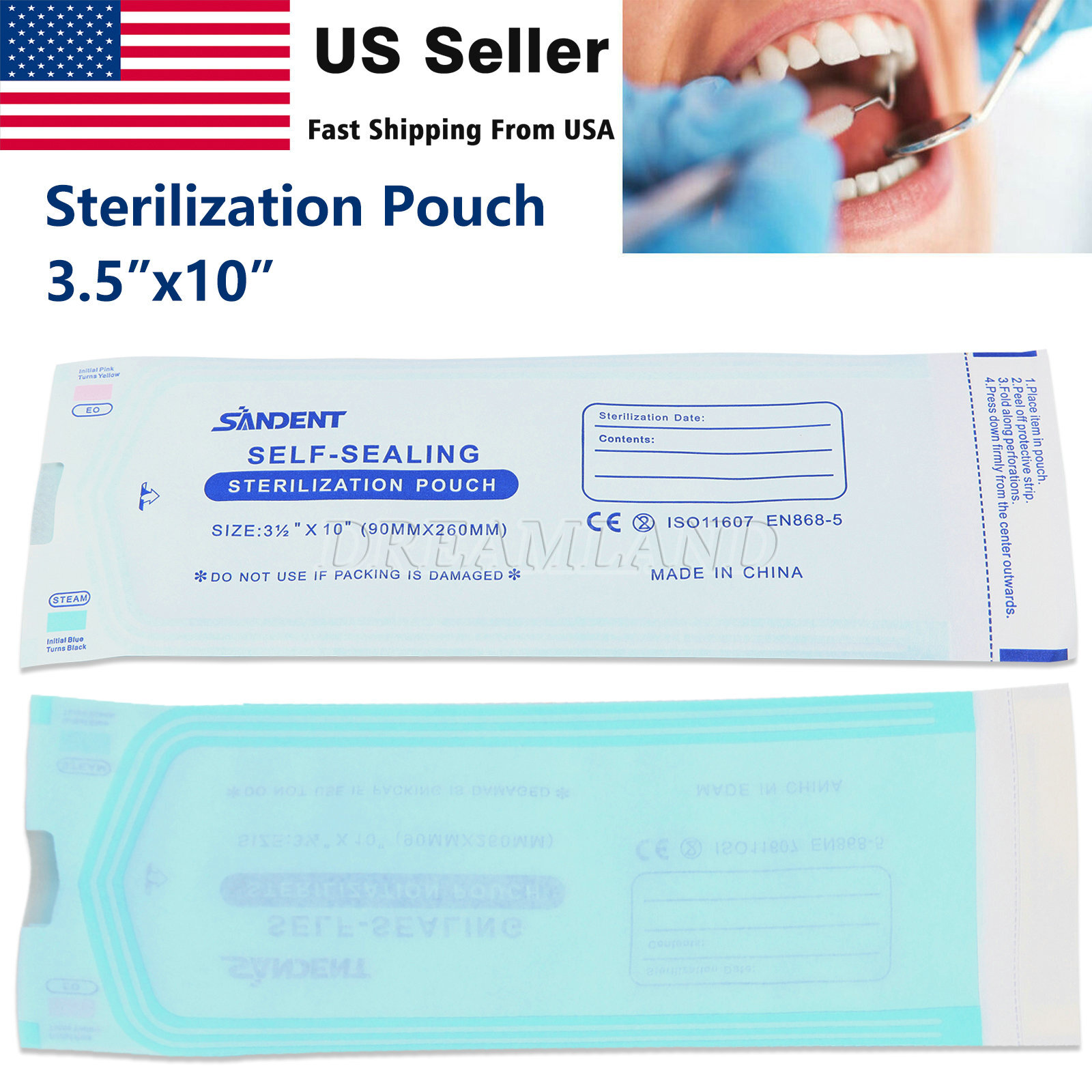 Sterilization Pouches- 3.5 " x 10 " Dental Medical Self Seal Pouch Bag 200 Bags