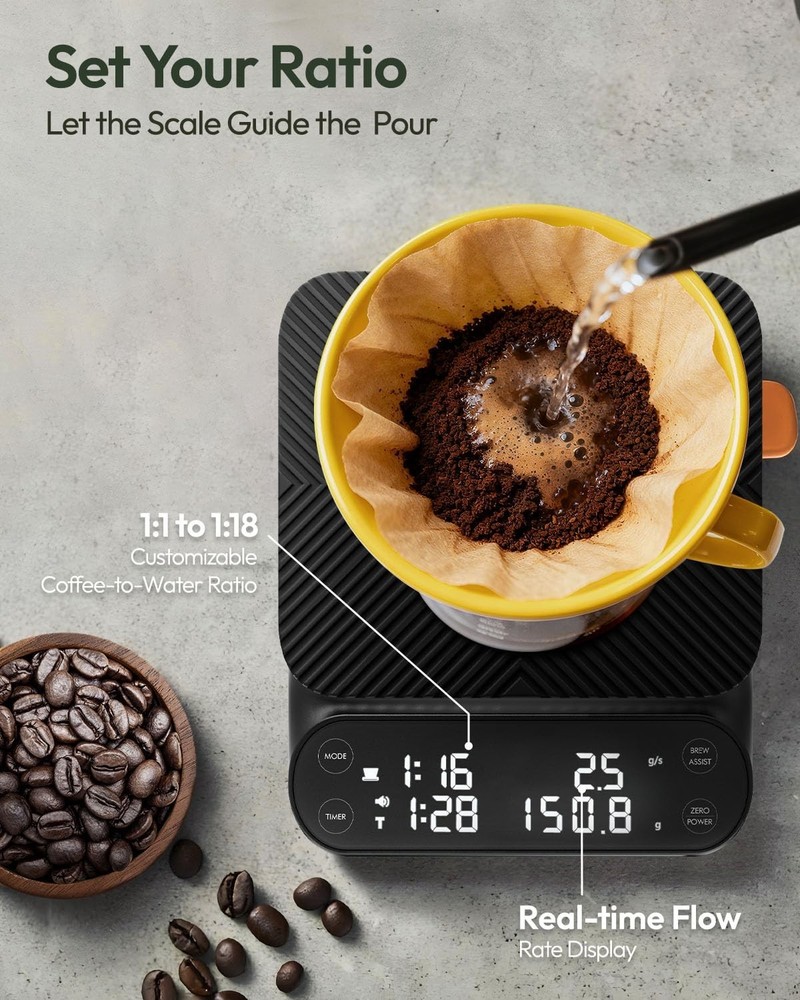S3 Coffee Scale with Timer, 3kg/0.1g Rechargeable Digital Scale, 3 Brew Modes