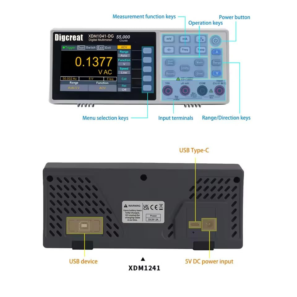 XDM1041-DG Mini Digital Multimeter - 3.5" LCD Display & True RMS Functionality