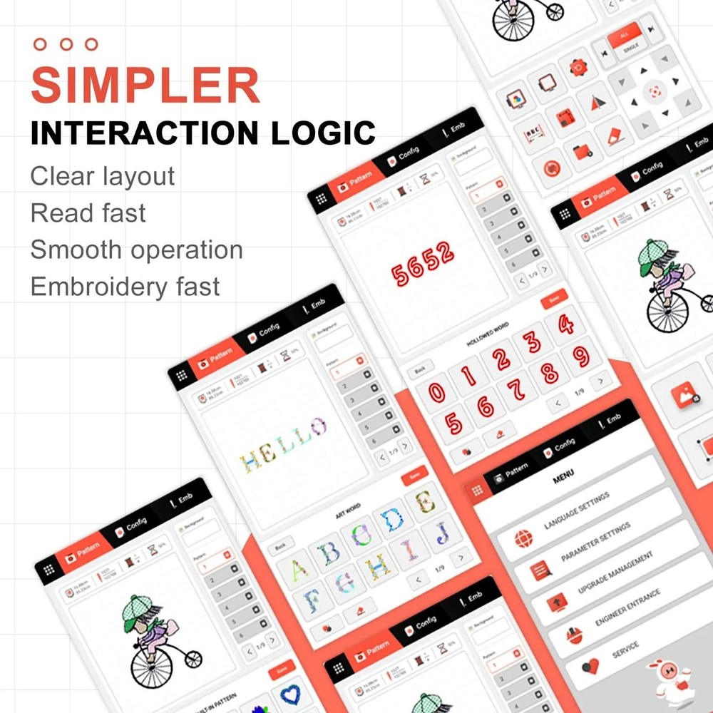 POOLIN EOC05 4in x 9.2in Computerized Embroidery Machine - Red