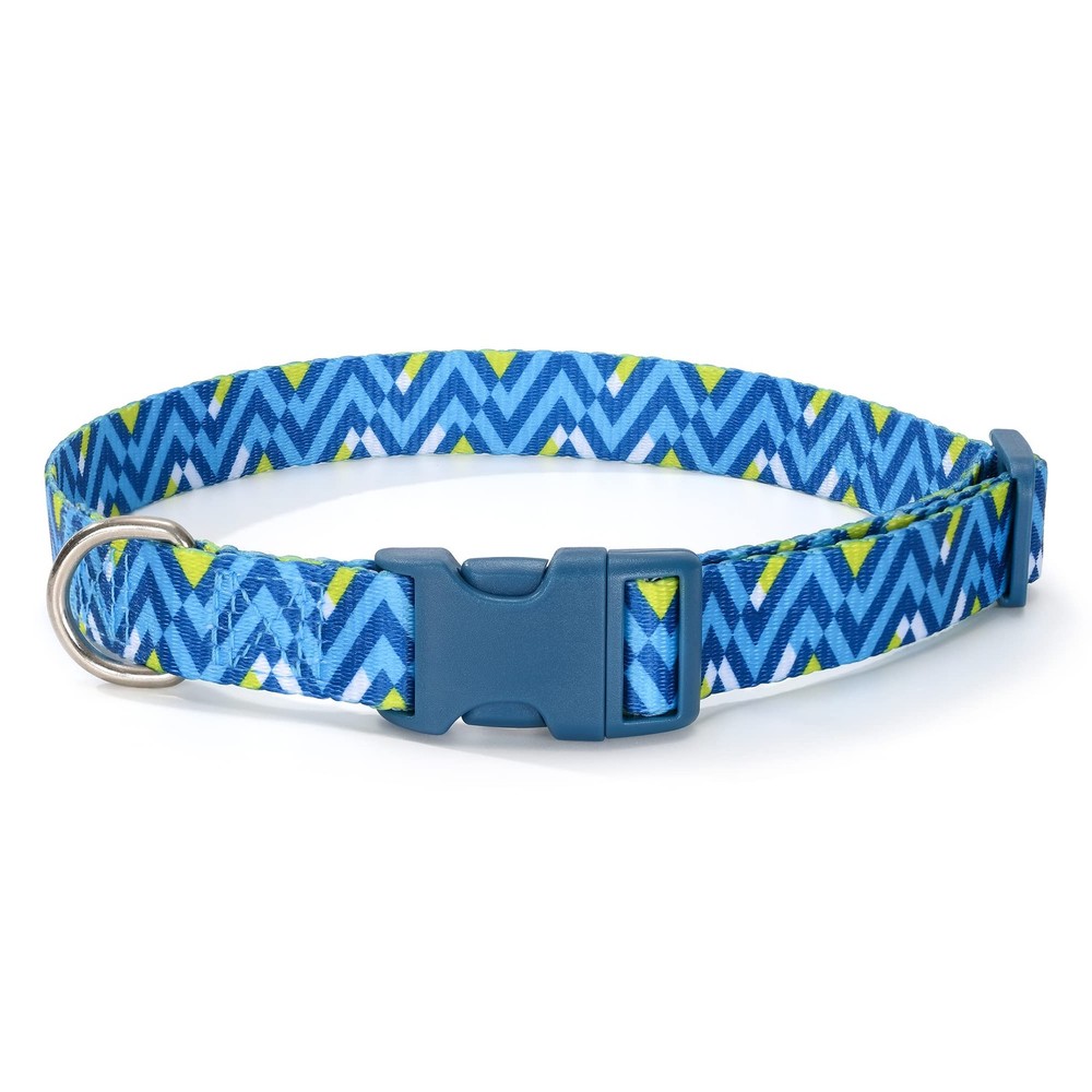 Mile High Life Dog Collar – Geometric Ocean Pattern, Soft Poly Cotton, Medium