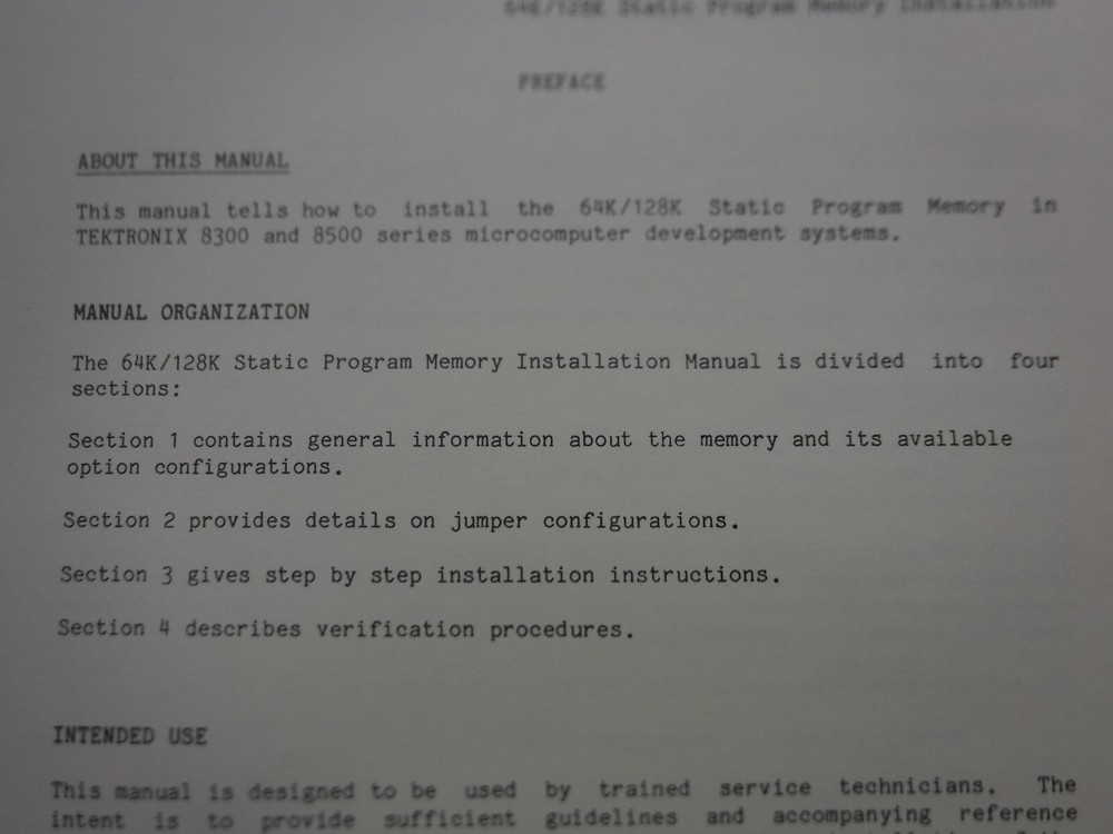 Tektronix 8500 Modular MDL Series 64K/128K Static Program Memory Manual