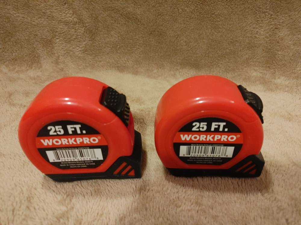 Pair: Workpro 25' Measuring Tape End Hook SAE Easy Read Numbers