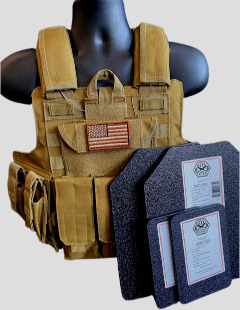 Coyote Tan FDE Tactical Vest Plate Carrier W/ Plates- 2 10x12  Front/back &Sides