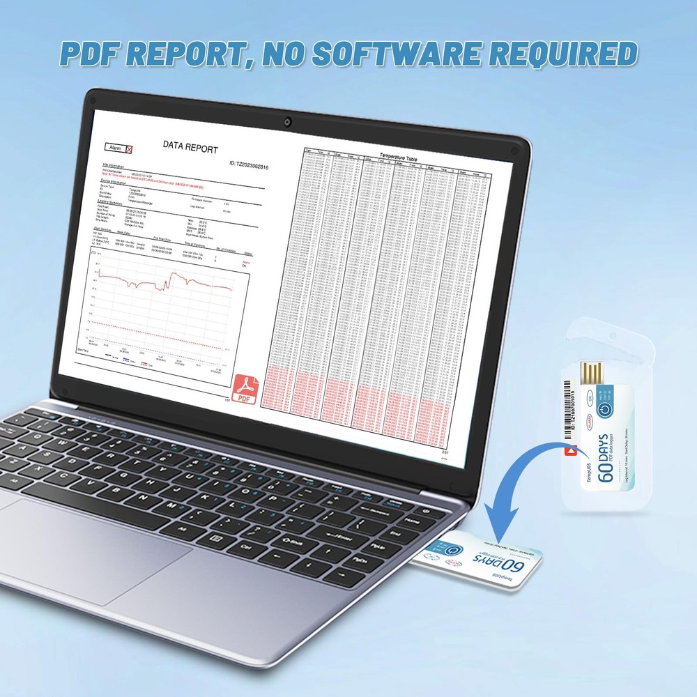 Temperature Data Logger USB Single Use Temp Recorder 10 Packs with PDF Report...
