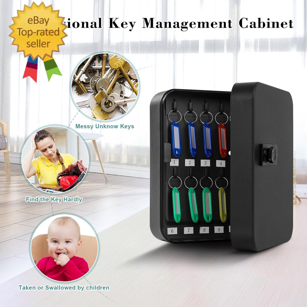 20 Key Storage Lock Box with Code, Key Cabinet Organizer Wall Mount Combination