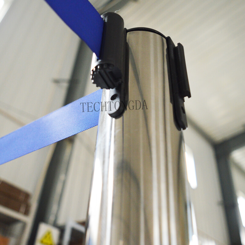 6PCS Stanchion Posts Queue Pole Retractable Blue Belt Crowd Control Barrier