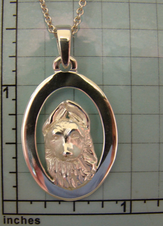 Sterling Silver German Shepherd Puppy Head Study On A Vertical Oval Frame Pendan