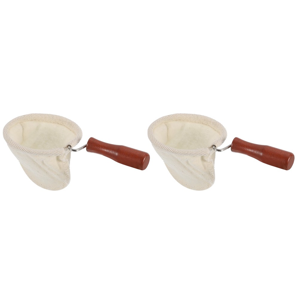 2 Pcs Coffee Sock Filter with Wooden Handle, Small, Beige