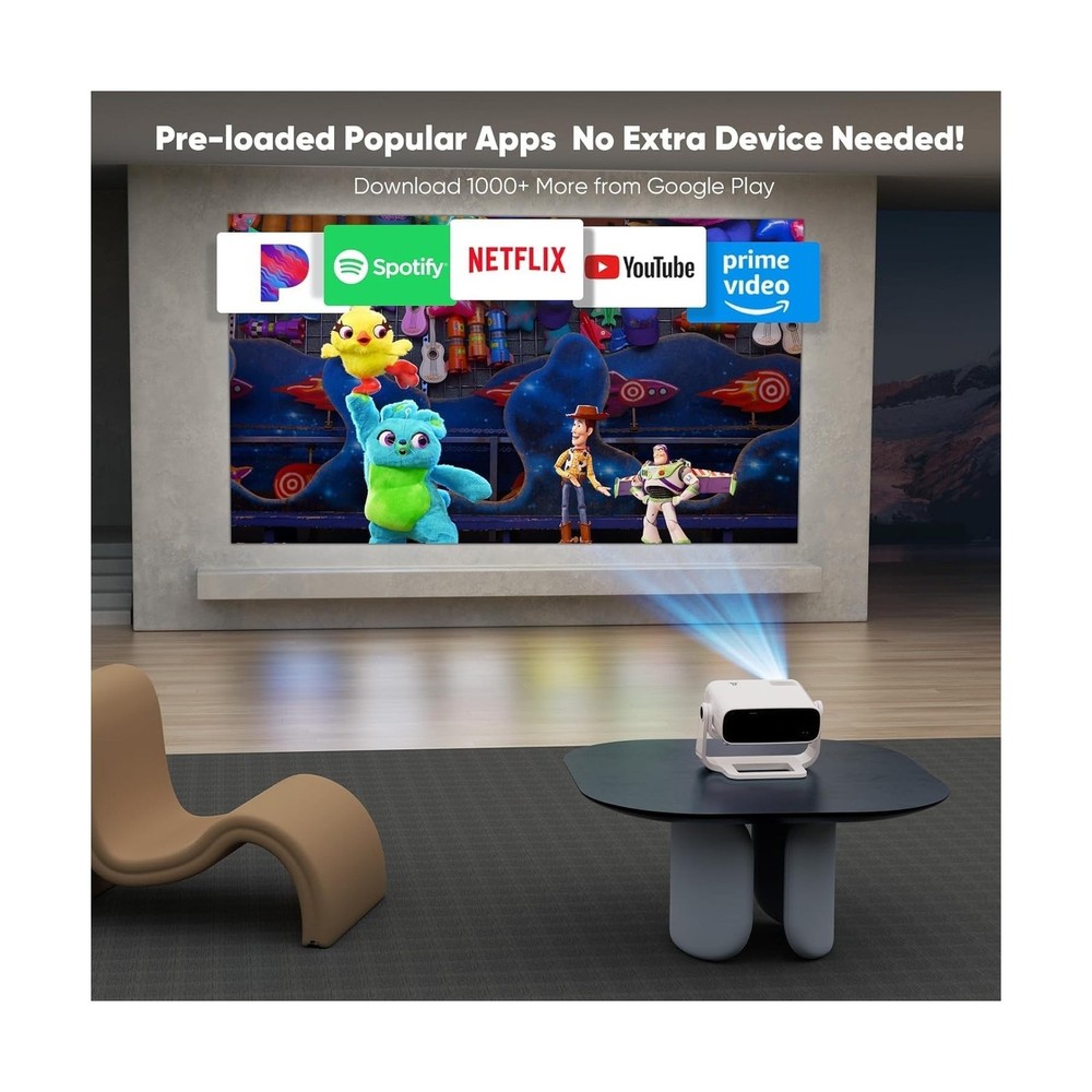 Smart Projector with WiFi 6 and Bluetooth Built-in Apps - 4K Support Portable...