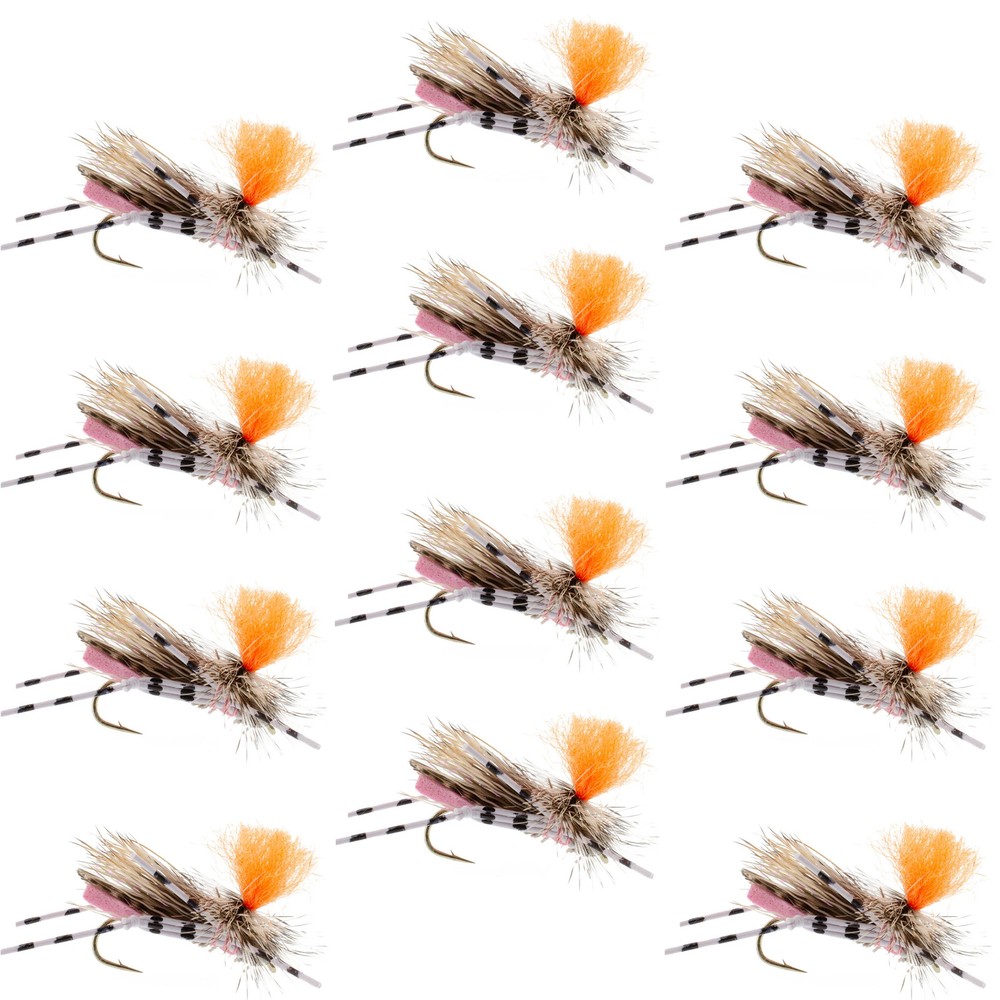 Feth Hopper Pink - Foam Grasshopper Fly Pattern - 12 Flies Hook Size 10
