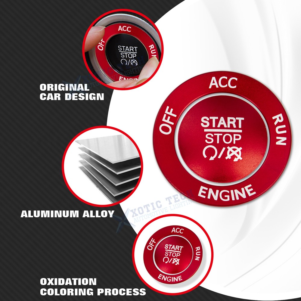 Red Engine Push Start Button & Surrounding Ring Fit Dodge Charger Challenger 10+