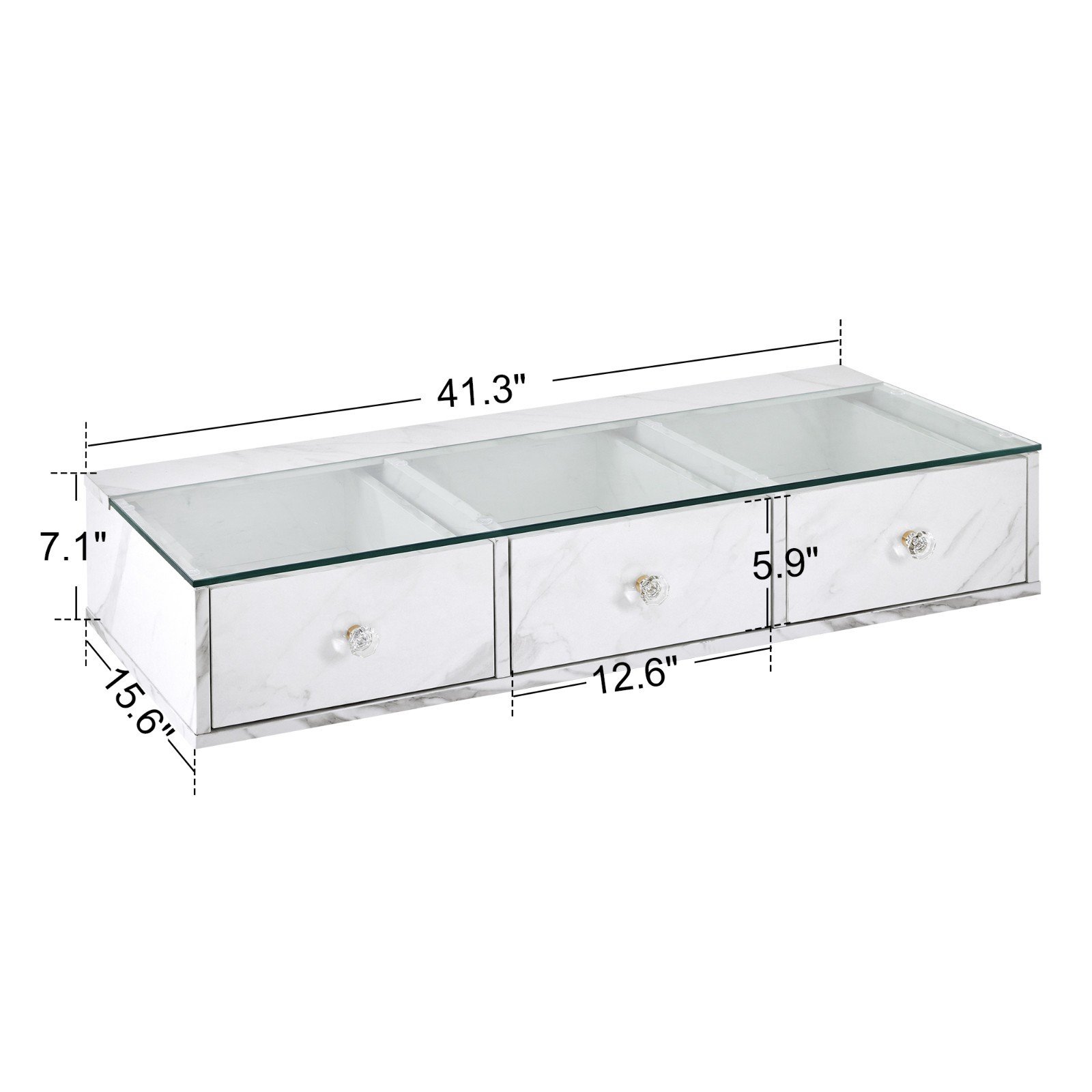 Glass Top Wall Mount Station, Beauty Barber Spa Storage Cabinet with 3Drawers