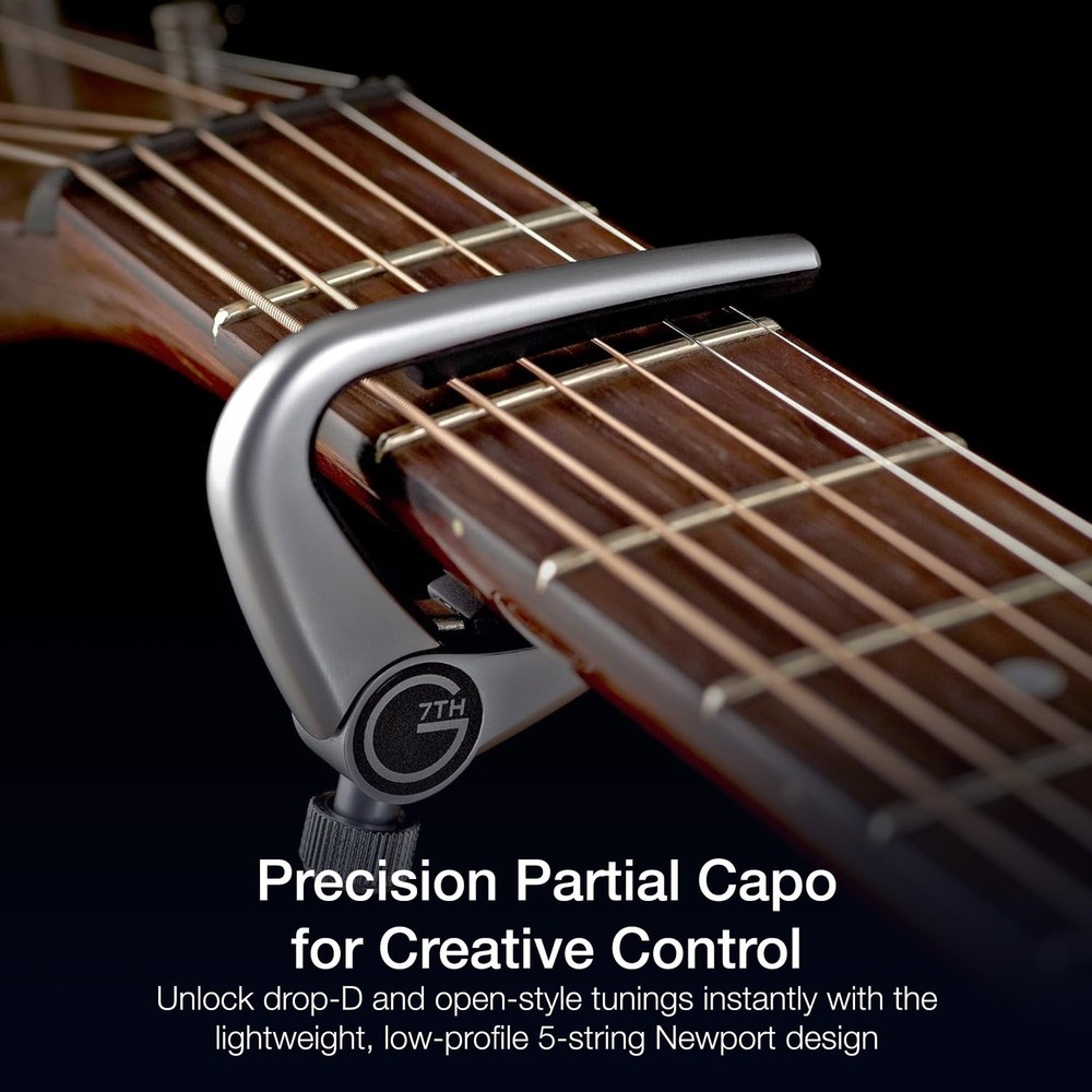 G7th Newport 5 String Partial Silver Guitar Capo - Lightweight with Adjustabl...