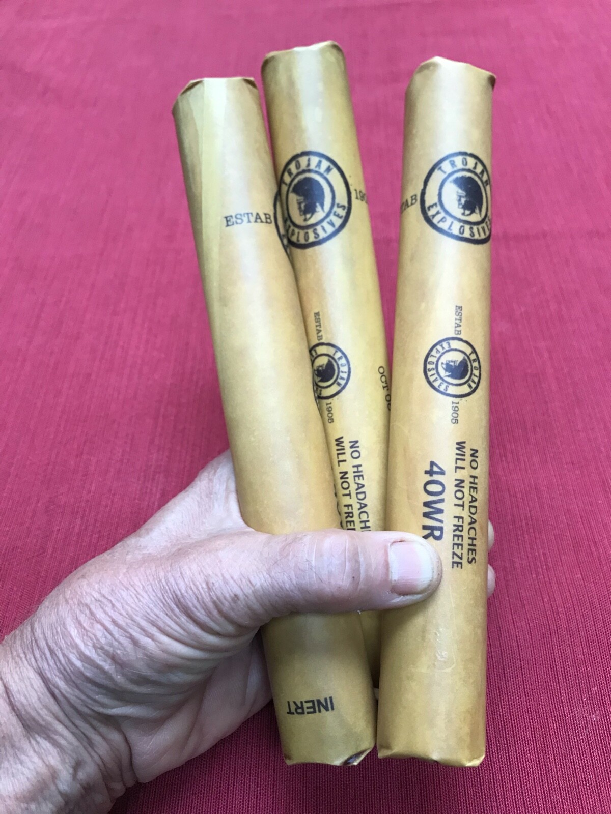 inert Trojan dynamite sticks, set of 3 w/instructions, replica, mining display