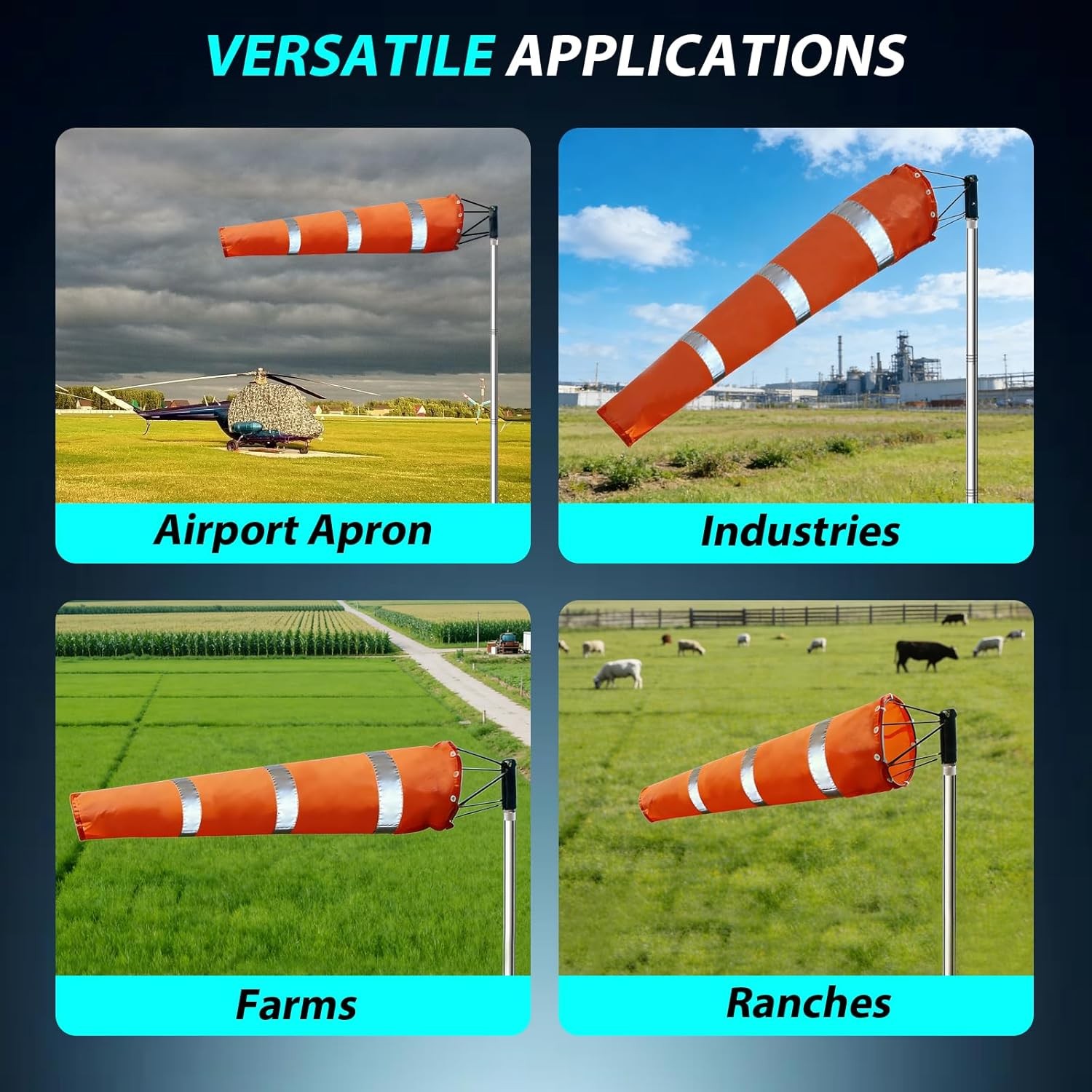 Airport Windsock Kit, 8 in x 36 in Aviation Grade Wind Sock Pole Kit with Swivel