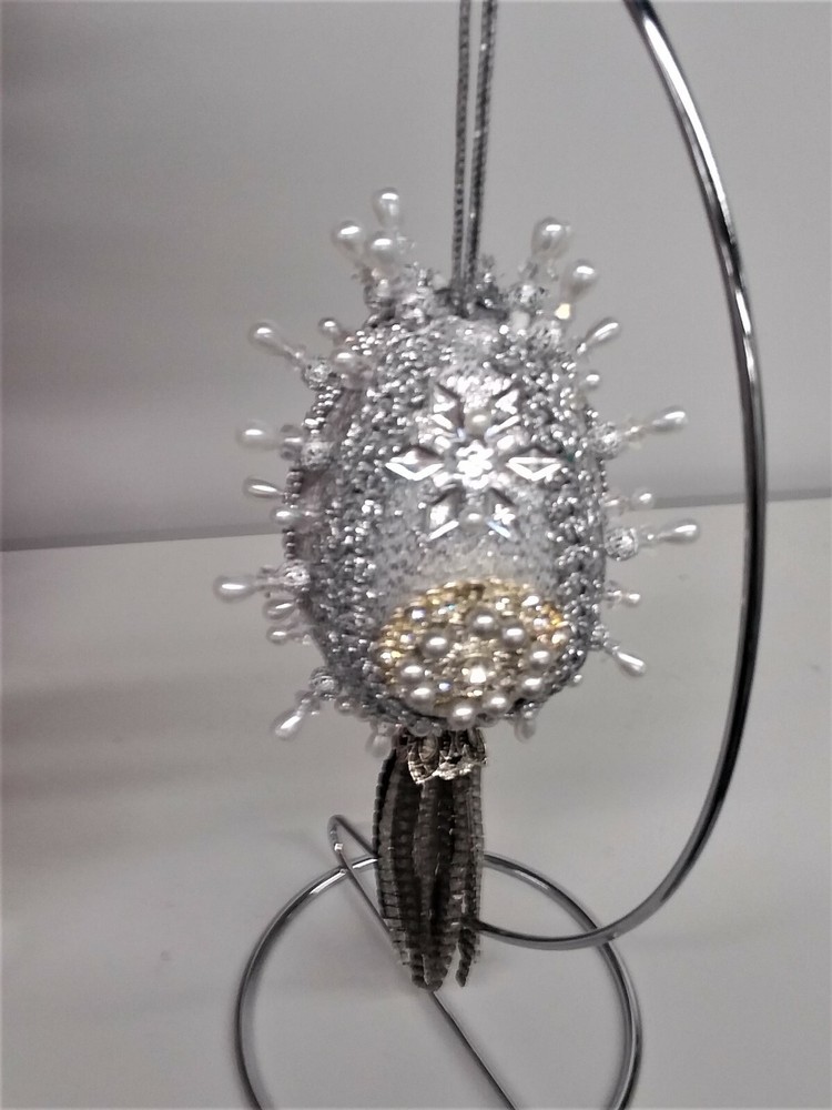 Gift EASTER EGG Ornament - Magnificent silver tasseled ornament