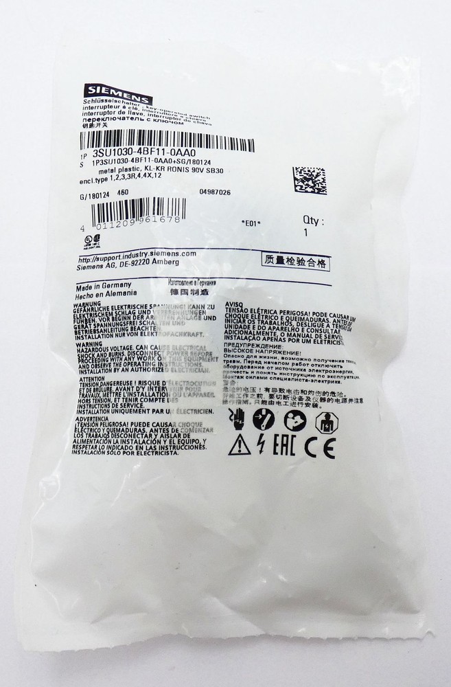 Siemens 3SU1030-4BF11-0AA0 E:01 key switch -unused/original packaging-