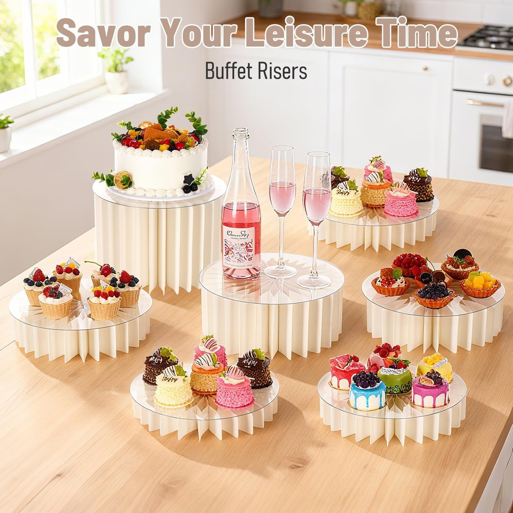 CHEGIF 8 Pack Buffet Risers and Stand, Foldable Food Risers for Buffet Table ...
