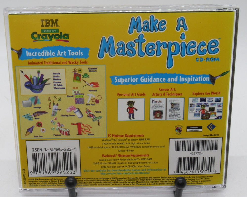 CRAYOLA: MAKE A MASTERPIECE - AMAZING ART PROGRAM PC CD-ROM SOFTWARE, WIN 95/MAC