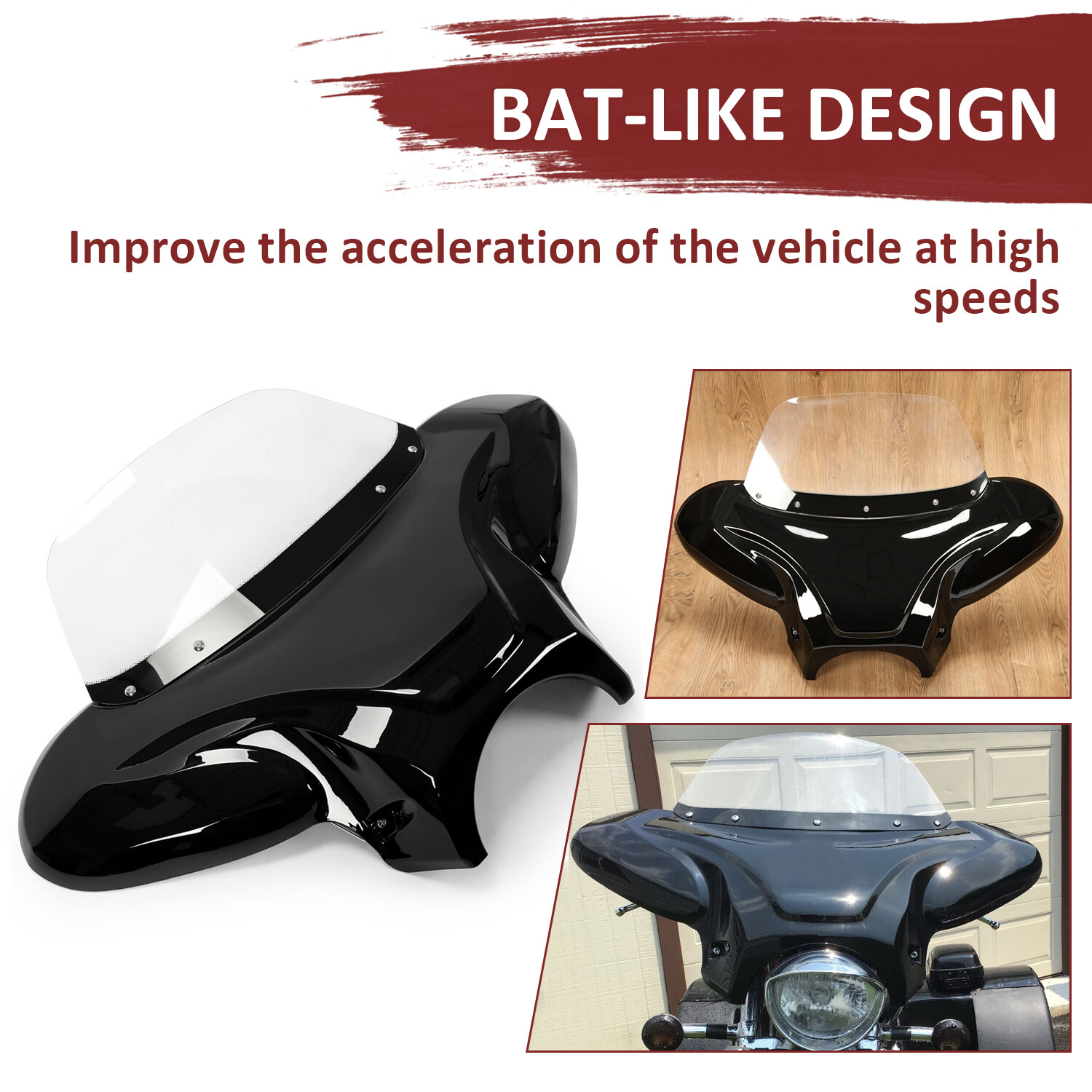 Universal Motorcycle Fairing Batwing Windshield w/Bracket For Harley Yamaha