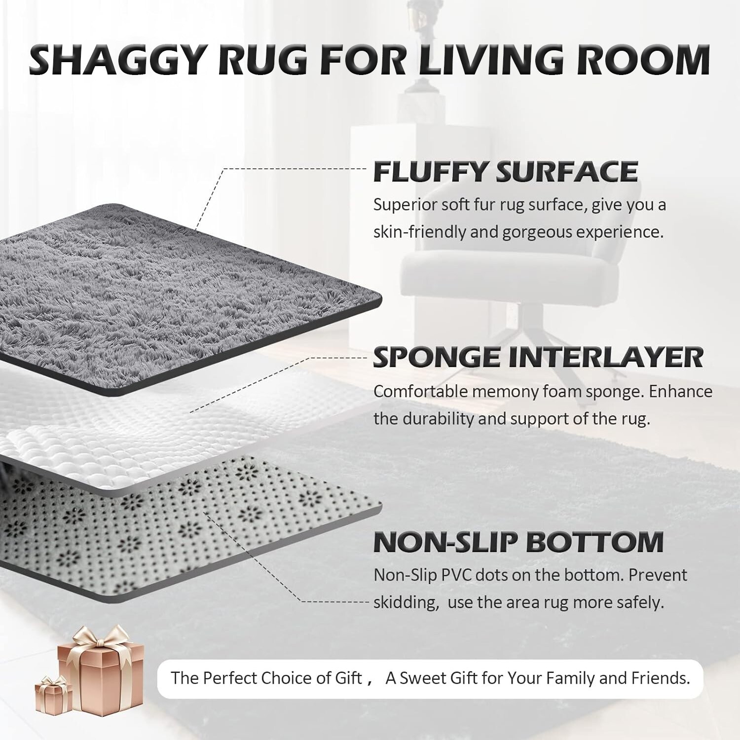 Large Rugs Non Slip Fluffy Shaggy Area Rug Living Room Bedroom Carpet Floor Mat