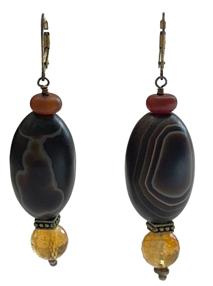 Chunky Tiger Eye Agate Dangling Earrings